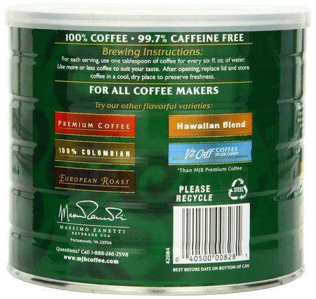 Café MJB, Café Decaf Premium Molido, Tostado Medio, 24 Oz