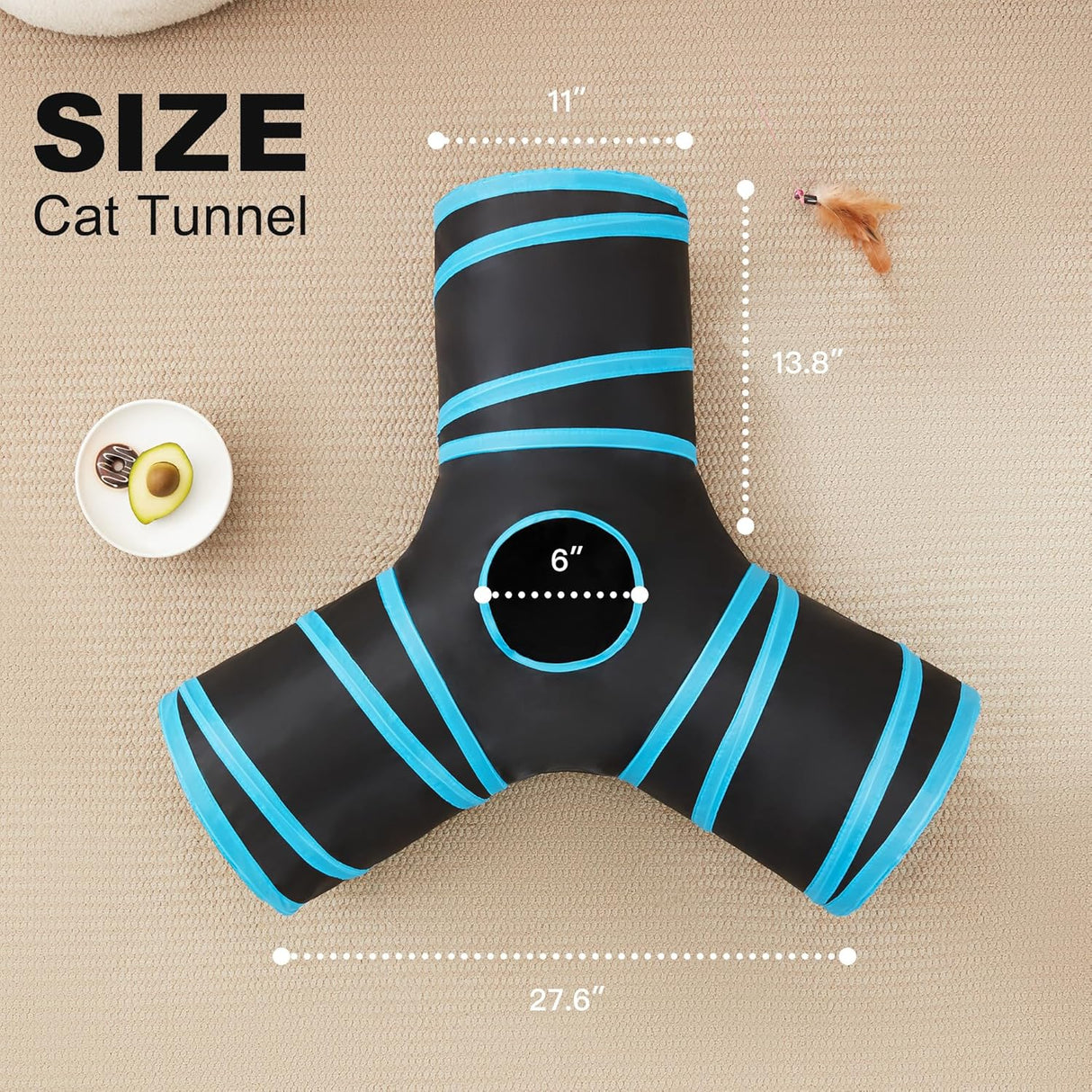 Túnel para gatos Love's Cabin, 3 vías, colapsable, con bola