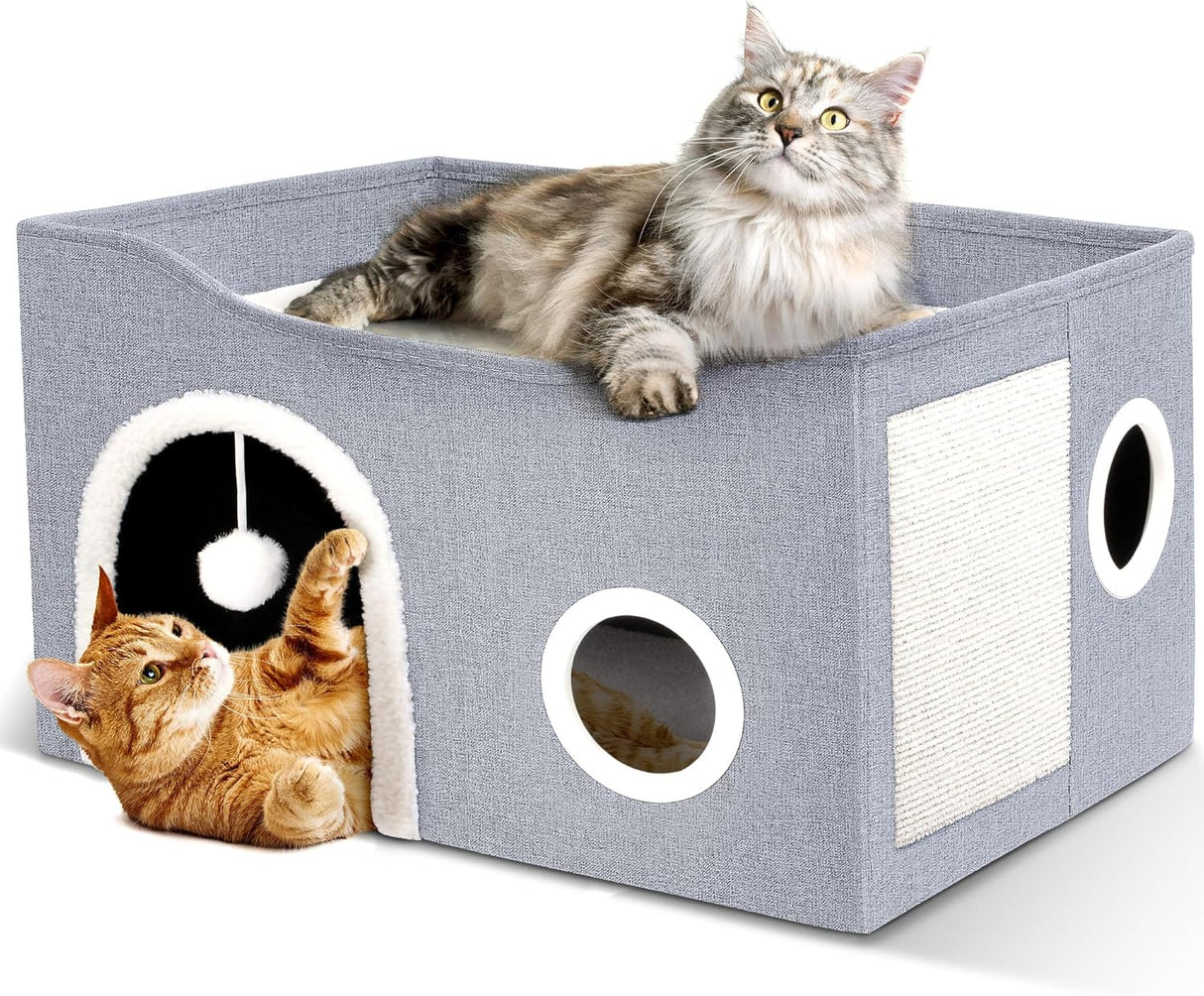 Casa para Gatos Heeyoo - Cueva Grande con Rascador y Bola Fluffy