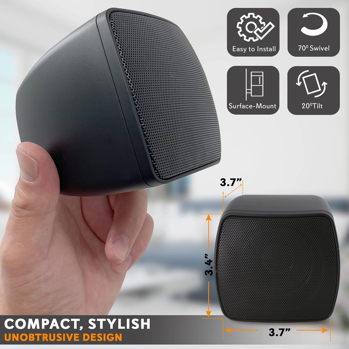 Pyle Mini altavoz satelital, sistema de altavoces satelitales de montaje en superficie de 3 pulgadas para subwoofer (par), uso para sistema de altavoces satélites, elegante y minimalista PD4STP