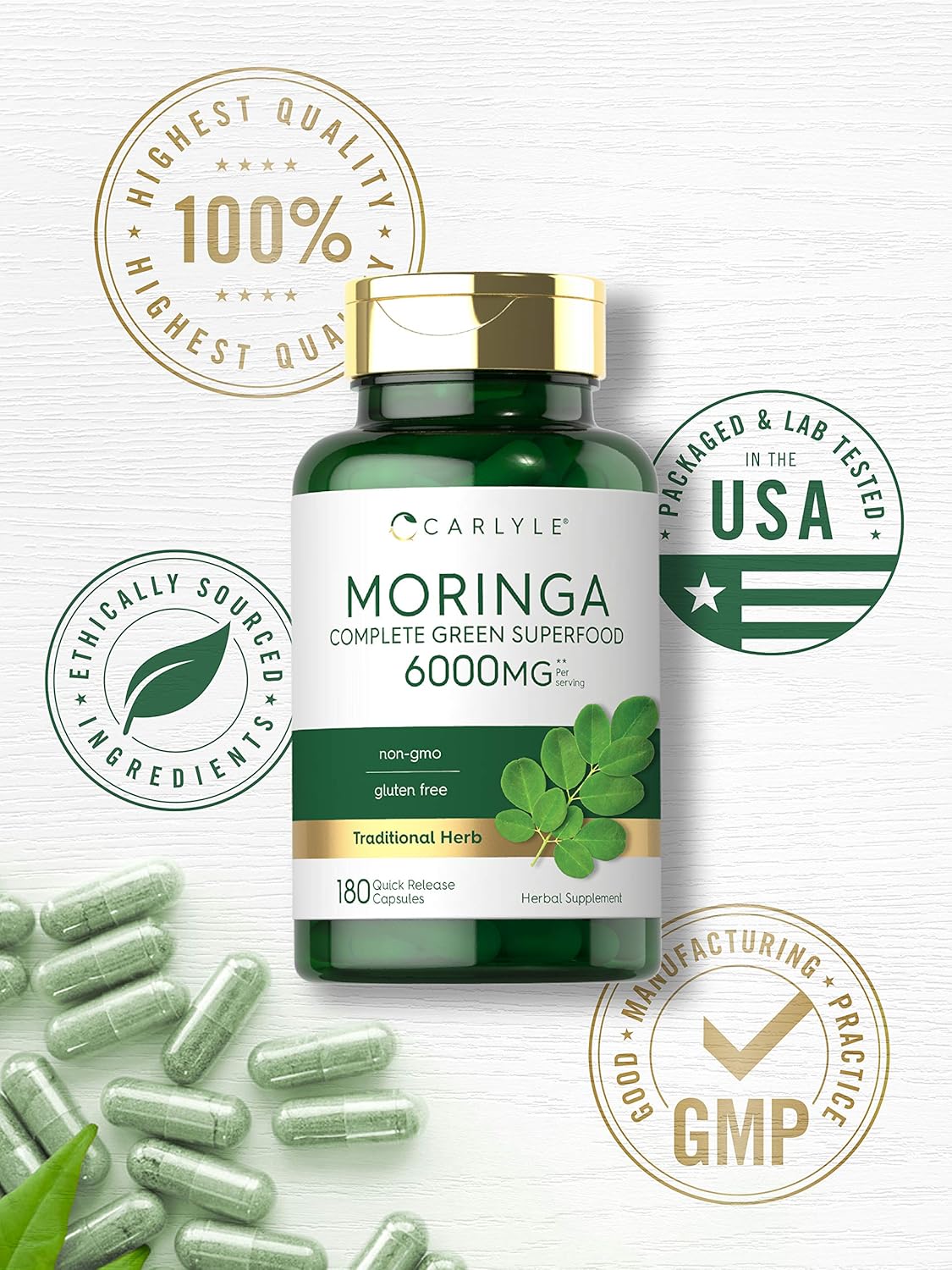Carlyle Moringa Oleifera 180 Cápsulas Superalimento Verde