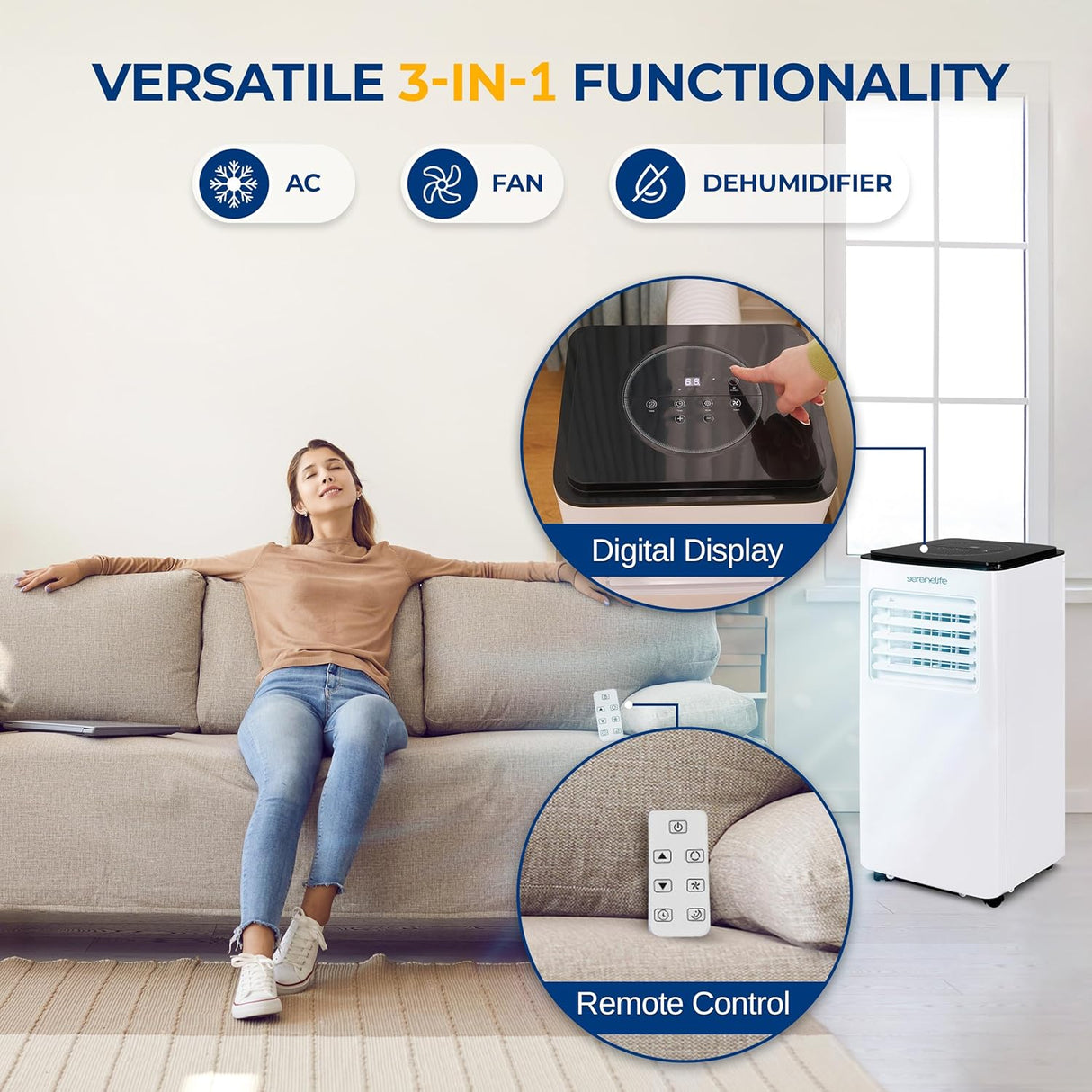Aire acondicionado portátil SereneLife 8000 BTU 3 en 1 con control remoto