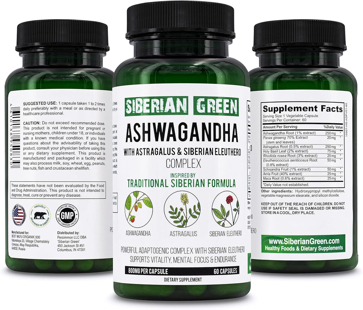 Suplemento Raíz de Ashwagandha orgánica con astrágalo 60 cáp