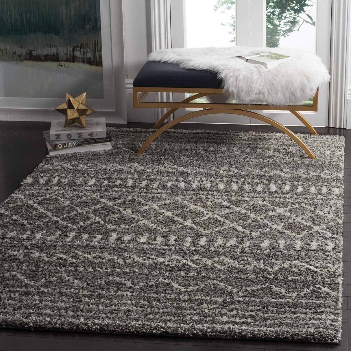 Alfombra de acento de diseño marroquí, fácil cuidado, ASG741B