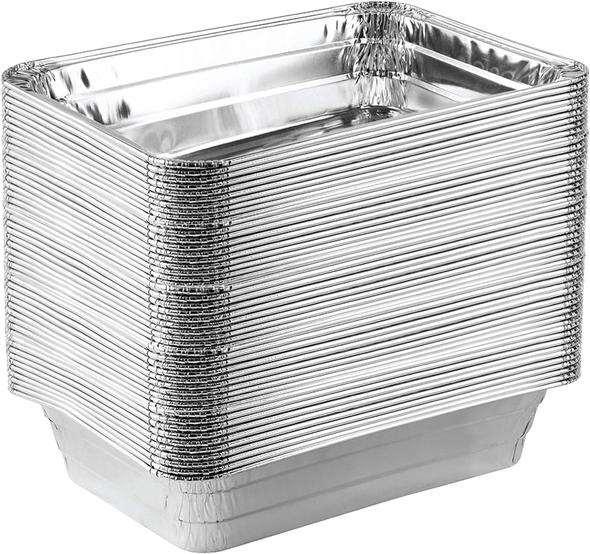 PLASTICPRO Moldes desechables de aluminio para hornear de 2 libras, 6 x 8 x 2 pulgadas, utensilios de cocina perfectos para hornear pasteles, brownies, pan, pastel de carne, lasaña o lonchera, paquete de 50