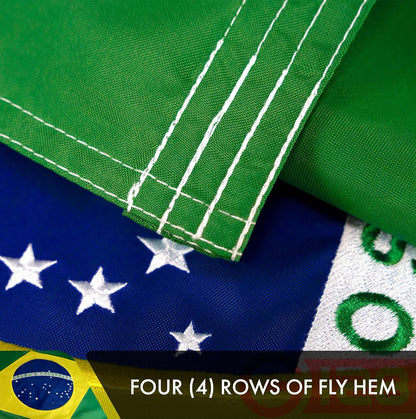 G128 Bandera brasileña de Brasil | 3 x 5 pies | Serie Double ToughWeave de poliéster 210D bordado de doble cara | Bandera de país, diseño bordado, interior/exterior, ojales de latón, resistente, 2 capas