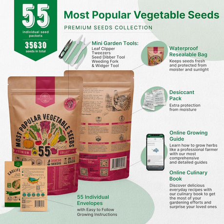 Pack de 55 Semillas No GMO para Huerto - Variedad Heirloom