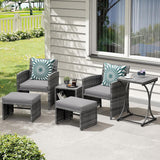OC Orange-Casual Juego de muebles de patio de 6 piezas con otomana, juego de silla y mesa de mimbre gris para exteriores, muebles de balcón para apartamentos, gris claro