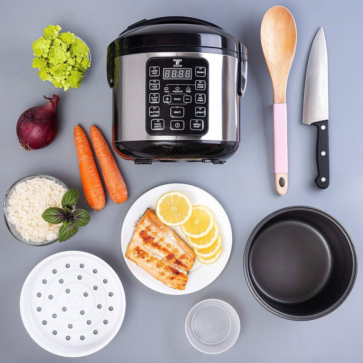 Cocinero de arroz eléctrico Moss & Stone, 4-8 tazas, 10 modos