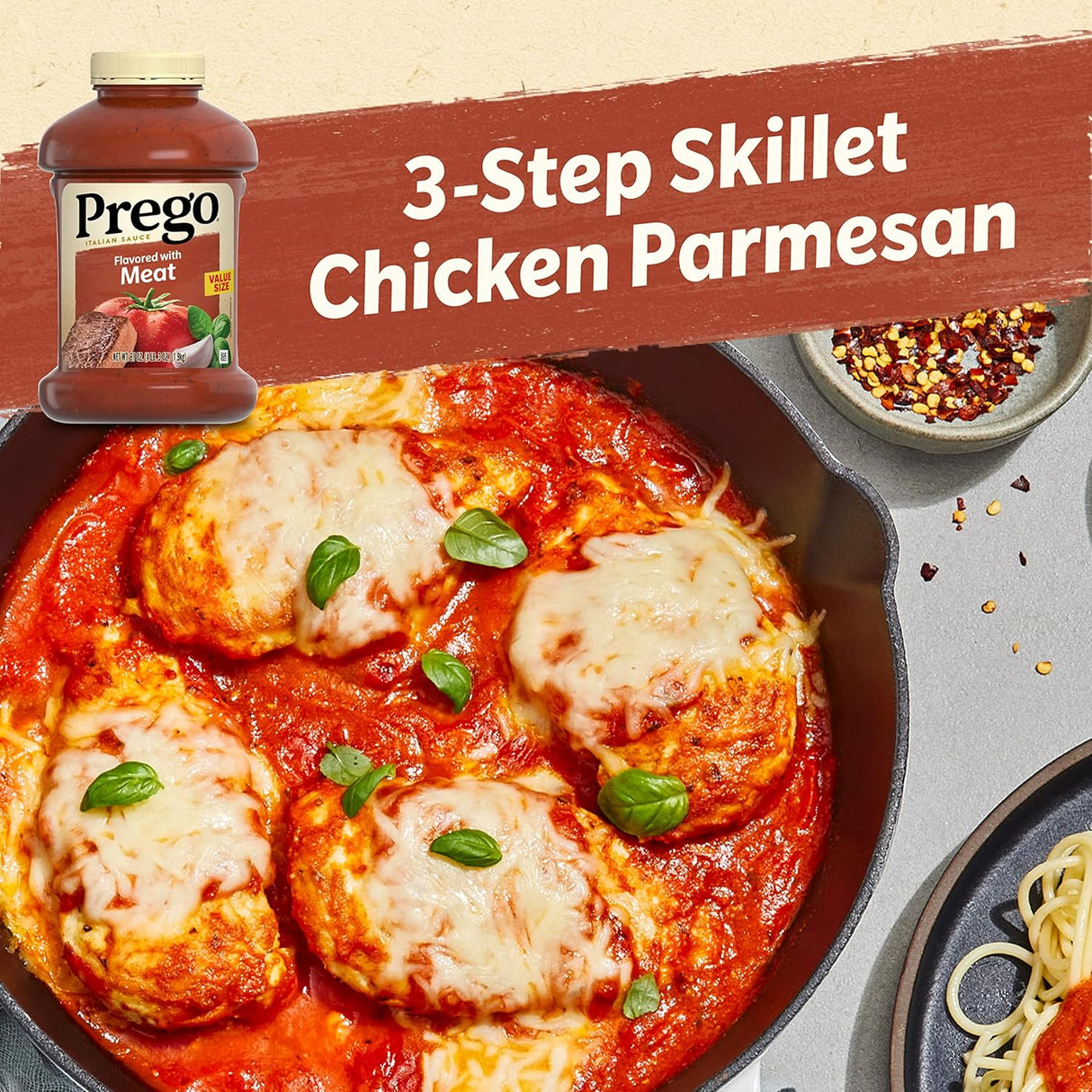 Prego Salsa italiana de pasta de tomate aromatizada con carne, tarro de 67 onzas