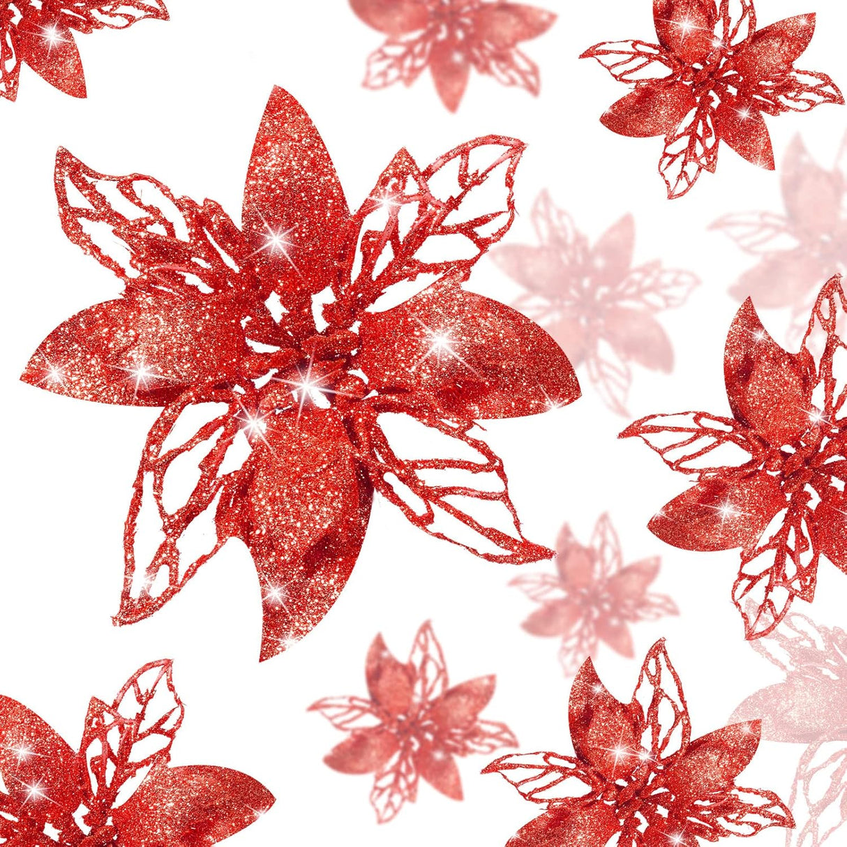 Flores Artificiales Poinsettia Boao 24 Piezas Decoración Navidad