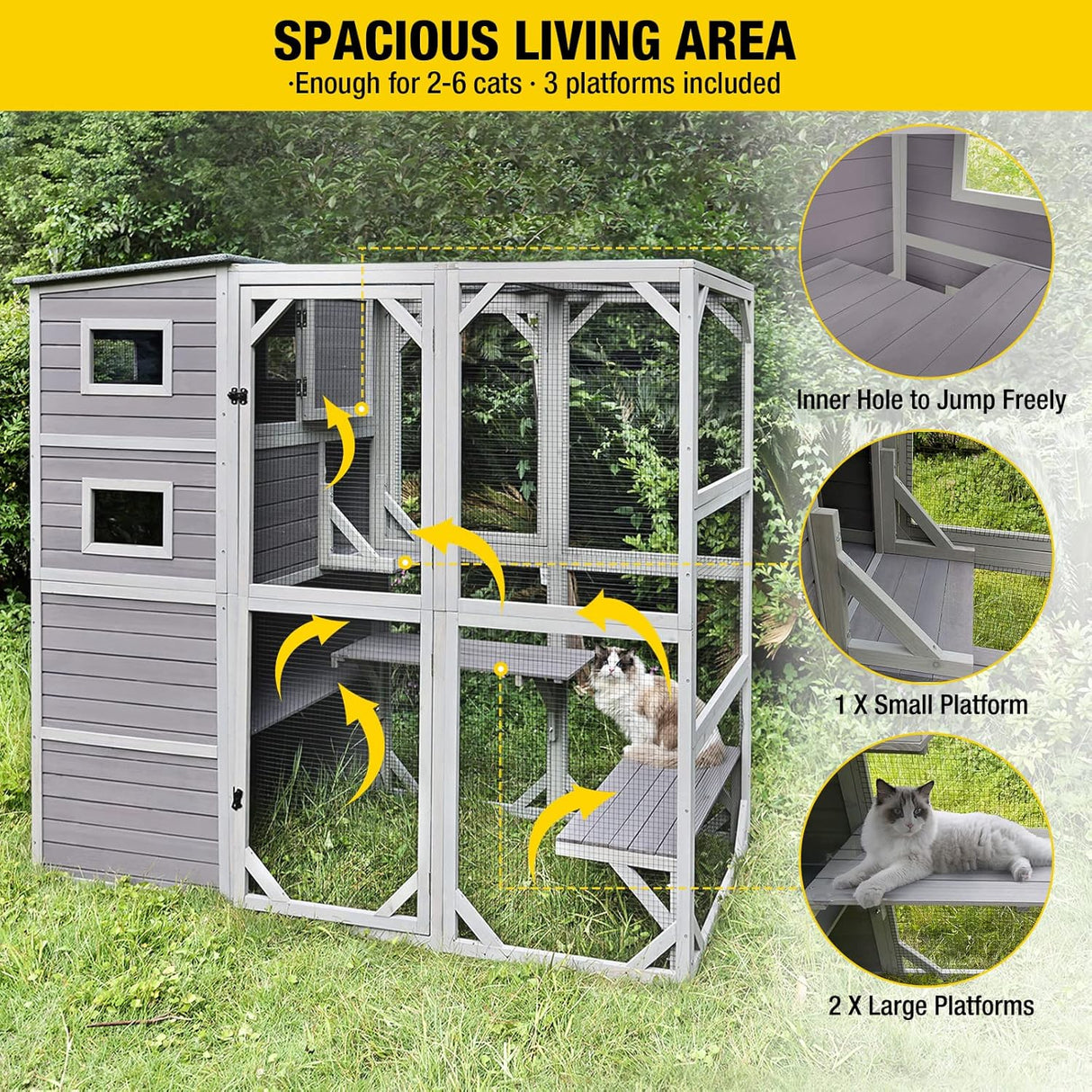 Catio para gatos Aivituvin 4 niveles, techado, 70 H 77 L