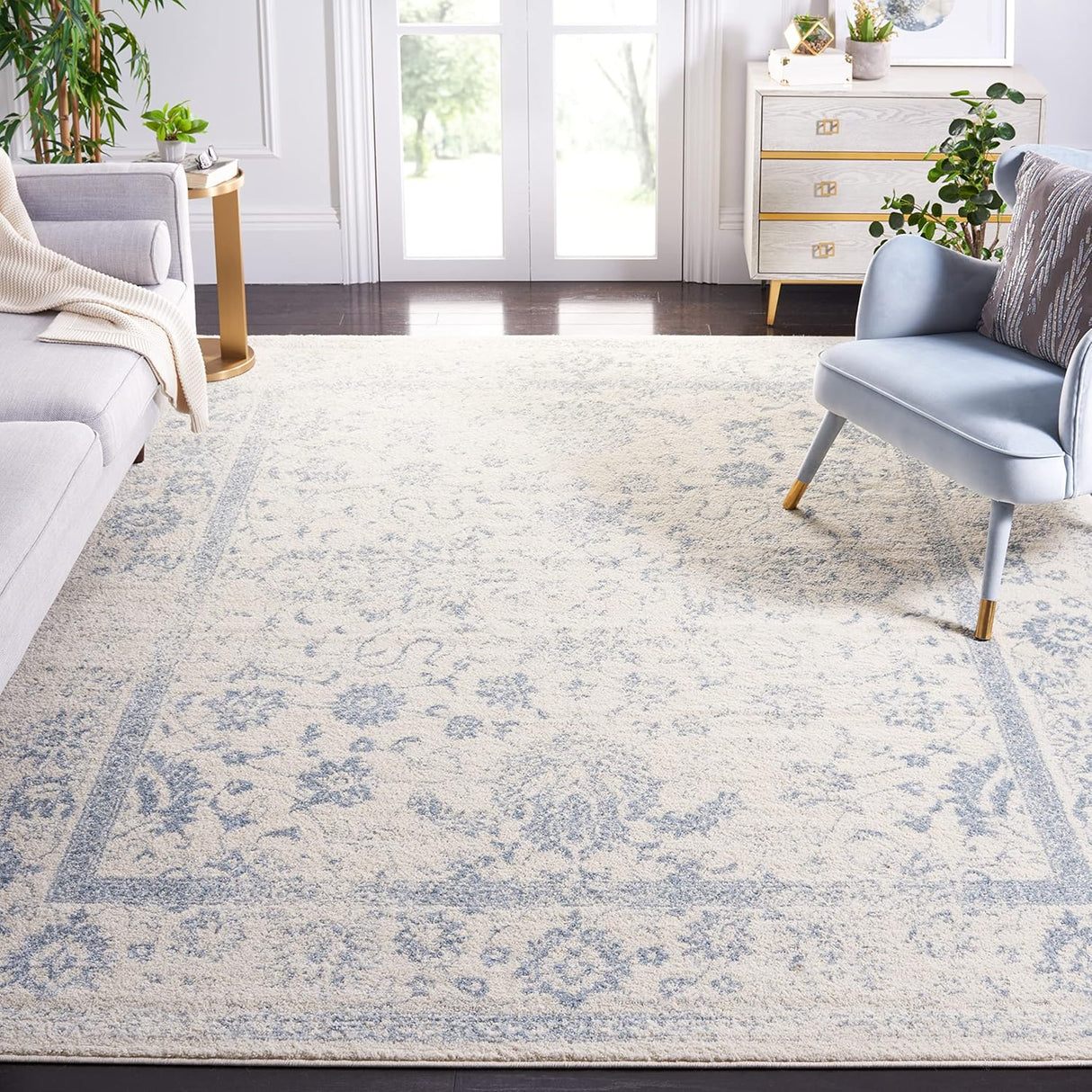 Alfombra de área cuadrada, diseño oriental desgastado, ADR109S