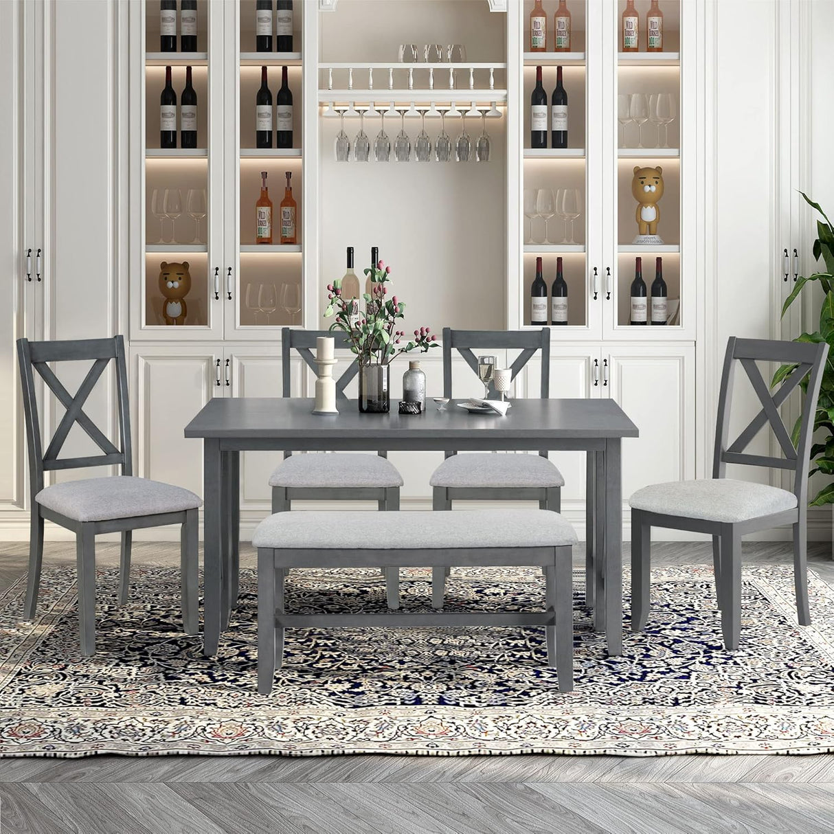 Juego de Comedor Familiar de 6 Piezas con Mesa Plegable