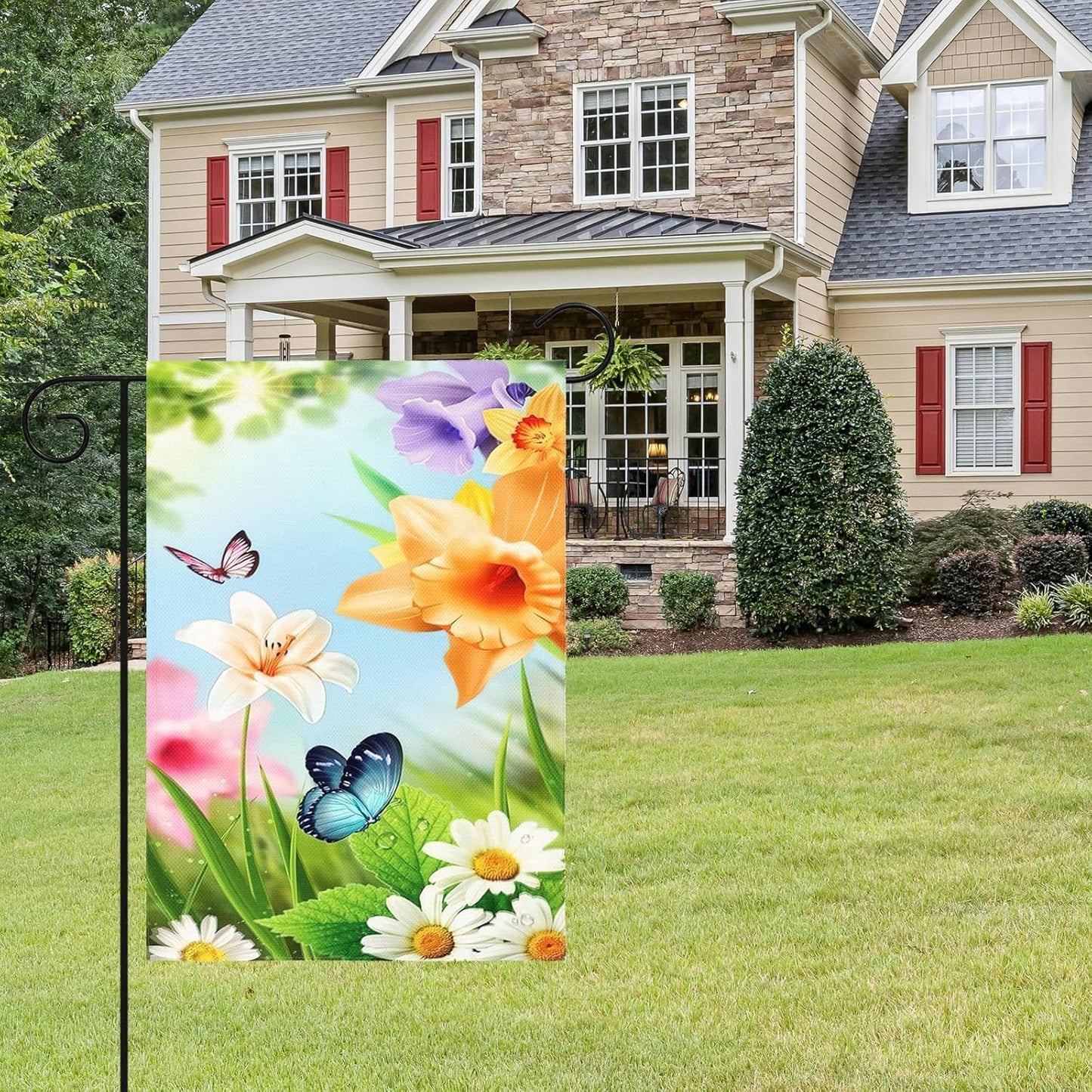 Bandera de Jardín de Girasol y Mariposa, Doble Cara, Modelo G02