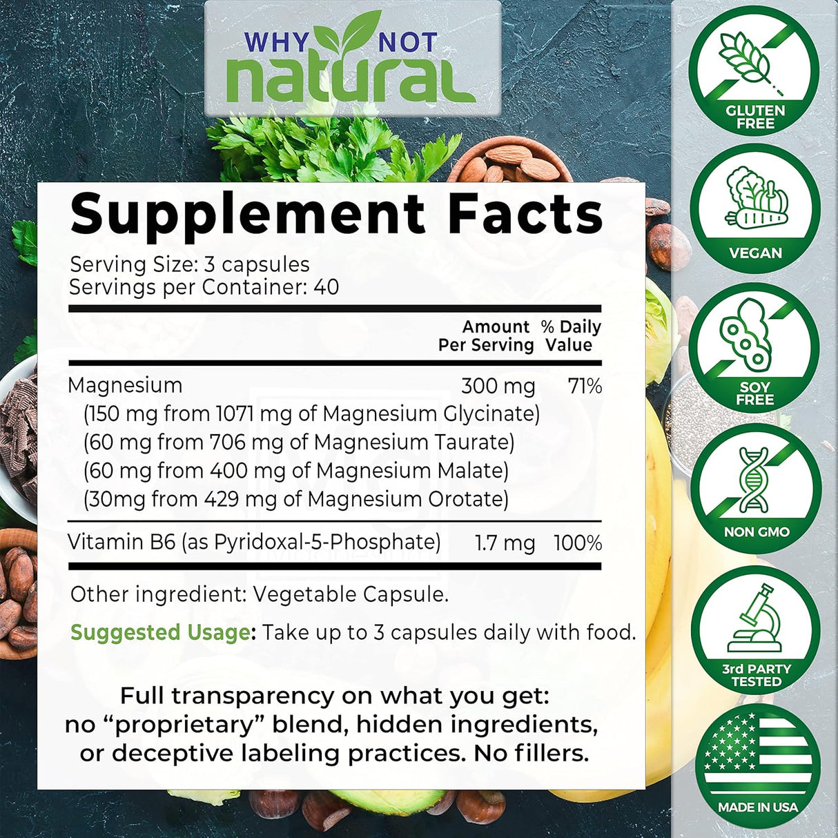 Suplemento Magnesio 4-en-1, Complejo Glycinate/Taurate/Malate/Orotate, 300 mg, 120 Cápsulas