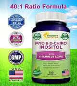 aSquared Nutrition Suplemento de mio-inositol y D-Chiro inositol - 180 cápsulas - Más vitamina D3 y zinc - Proporción de mio y D-Chiro inositol 40 a 1 - Píldoras del complejo VIT B8