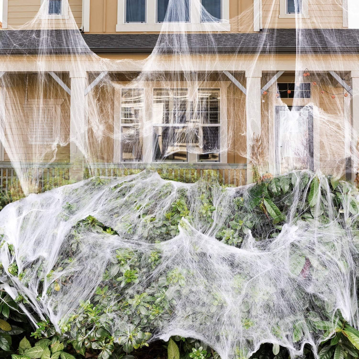 Adorno de 1400 pies2 de telarañas con 150 arañas de imitación, decoración interior y exterior muy elástica para Halloween