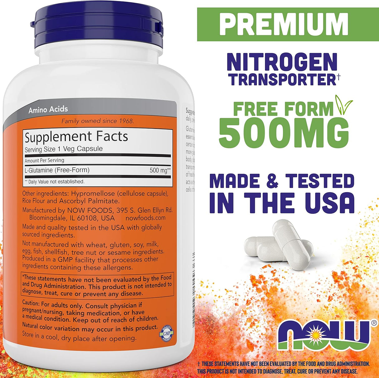 L-Glutamina 500mg Veg Caps (2x300) No GMO Vegan