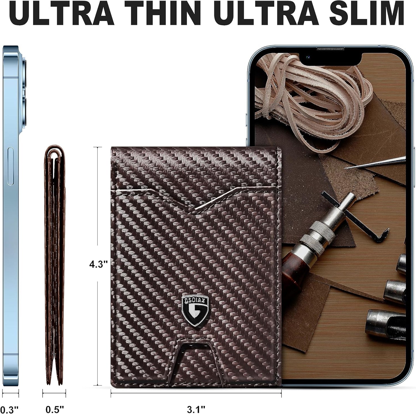 Billetera Slim GSOIAX para Hombre, Cuero, RFID, Bifold