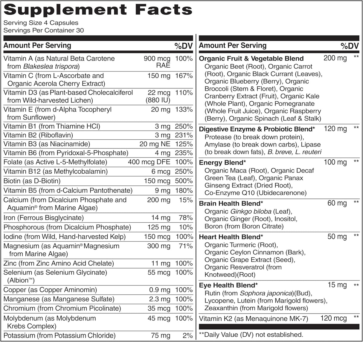 Suplemento Multivitamina  con vitaminas, minerales extractos