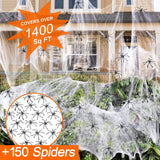 Adorno de 1400 pies2 de telarañas con 150 arañas de imitación, decoración interior y exterior muy elástica para Halloween