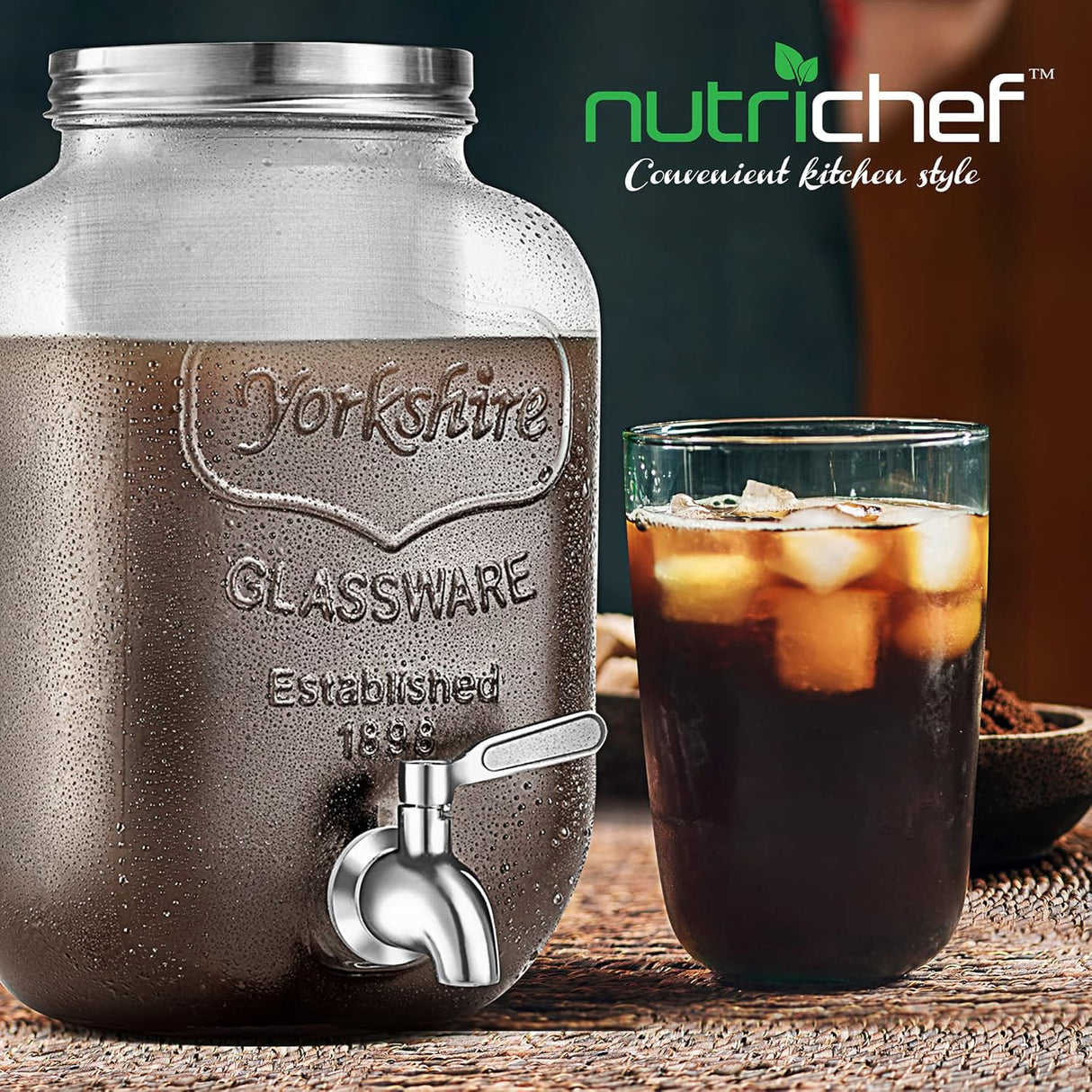 Cafetera de vidrio con grifo de 1 galón NutriChef NCCOFF87