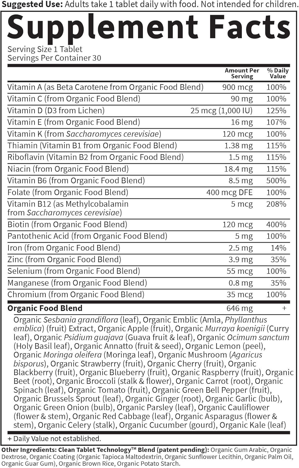 Suplemento multivitamínico orgánico para mujer