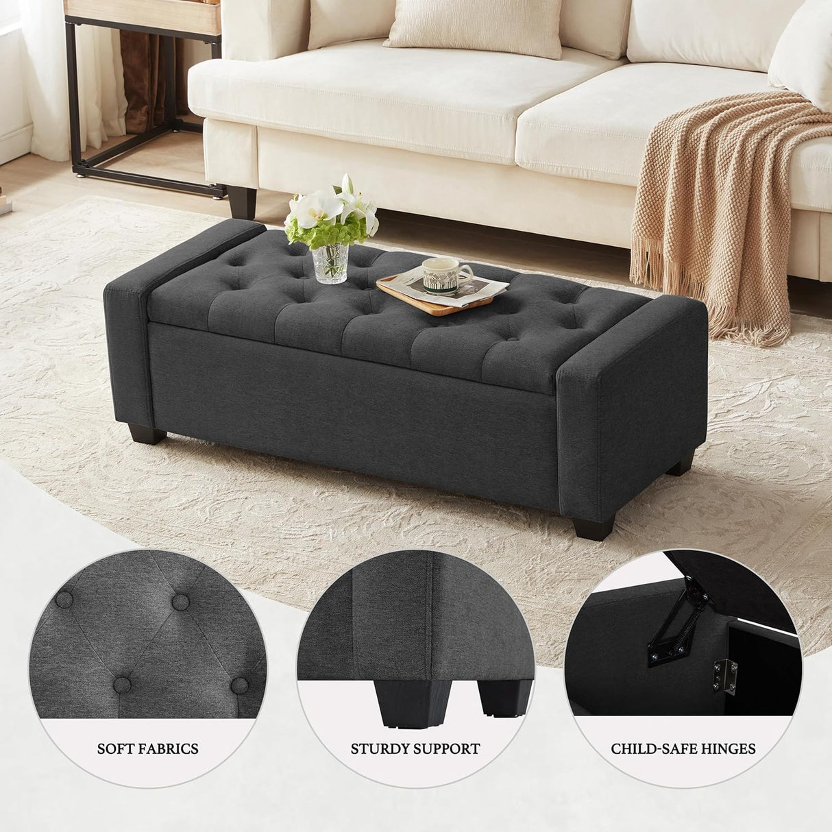 Ottomana de Almacenamiento con Bisagra de Seguridad