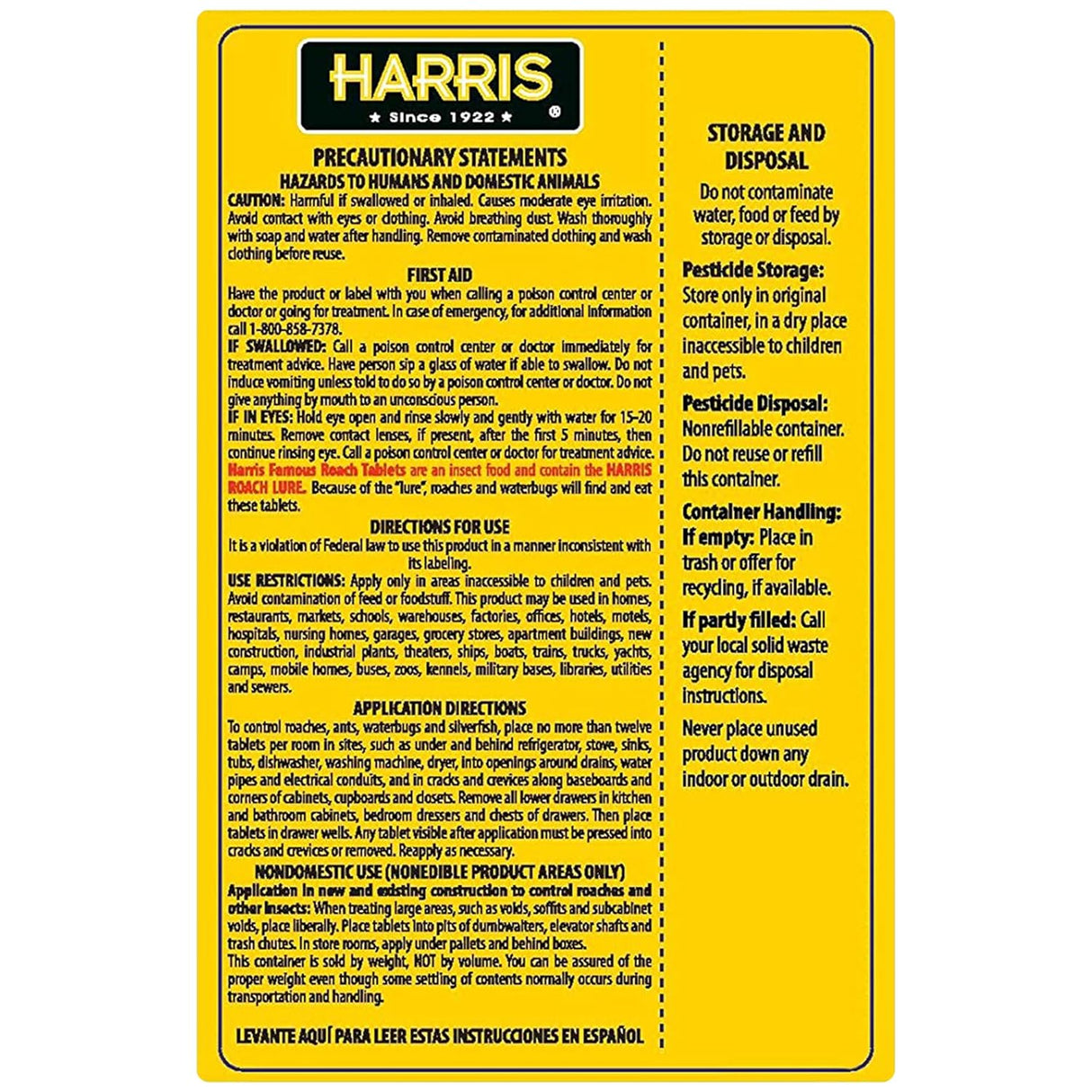 Tabletas Harris para Cucarachas, Ácido Bórico, 96 Tabletas