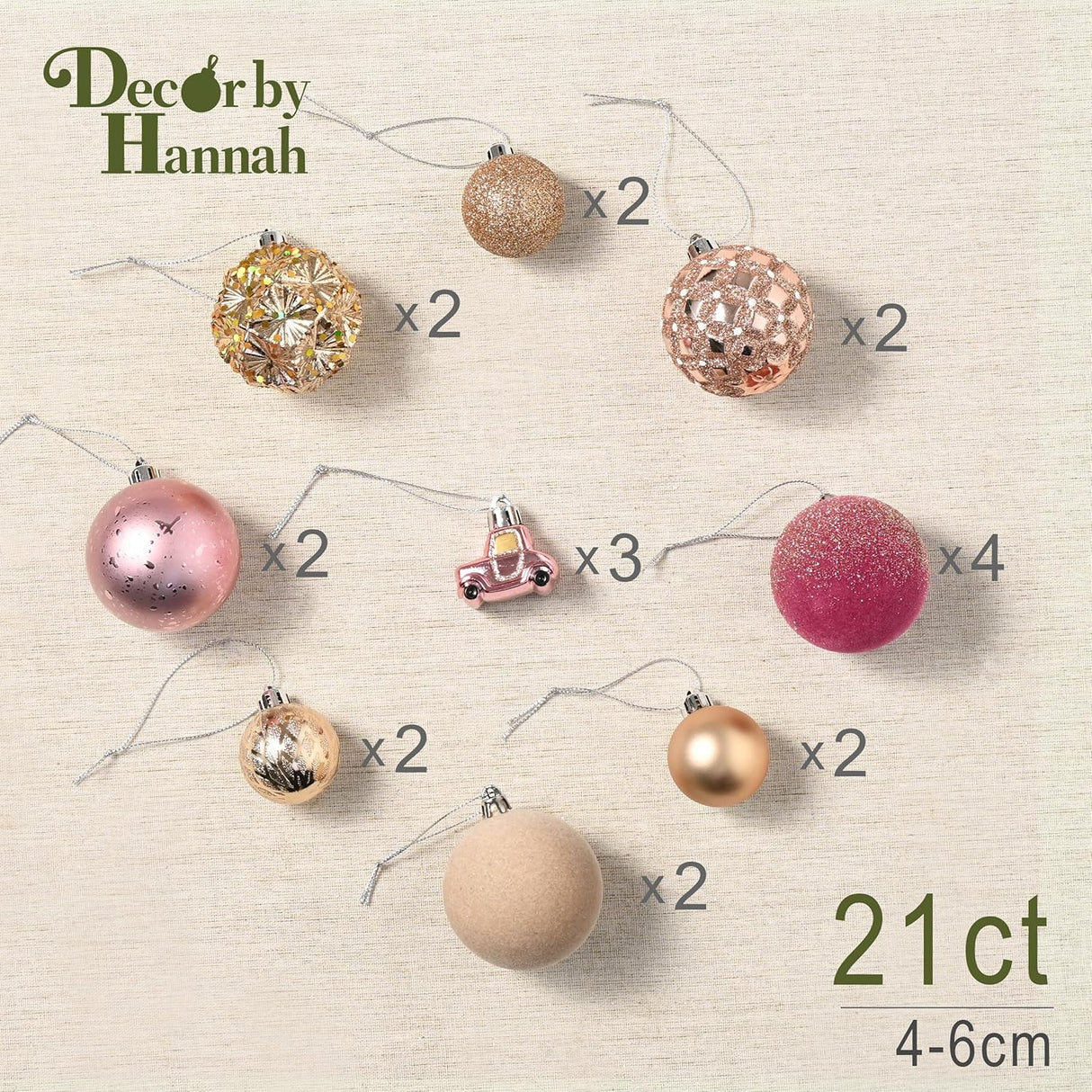 Adornos Navideños DecorbyHannah, 21ct, Shatterproof, Velvet.
