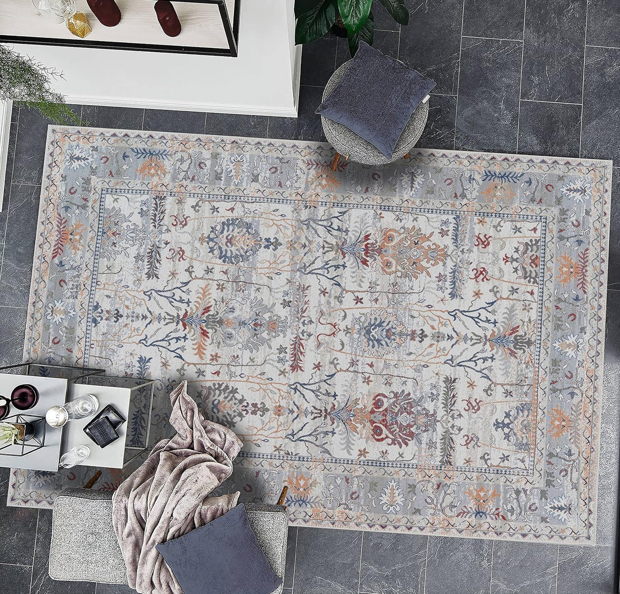 Alfombra Adiva 3x5 Lavable Antideslizante Vintage 3' x 5