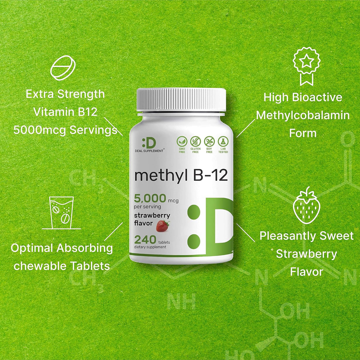 Vitaminas Metil B-12 de 5000 mcg 240 tabletas masticables