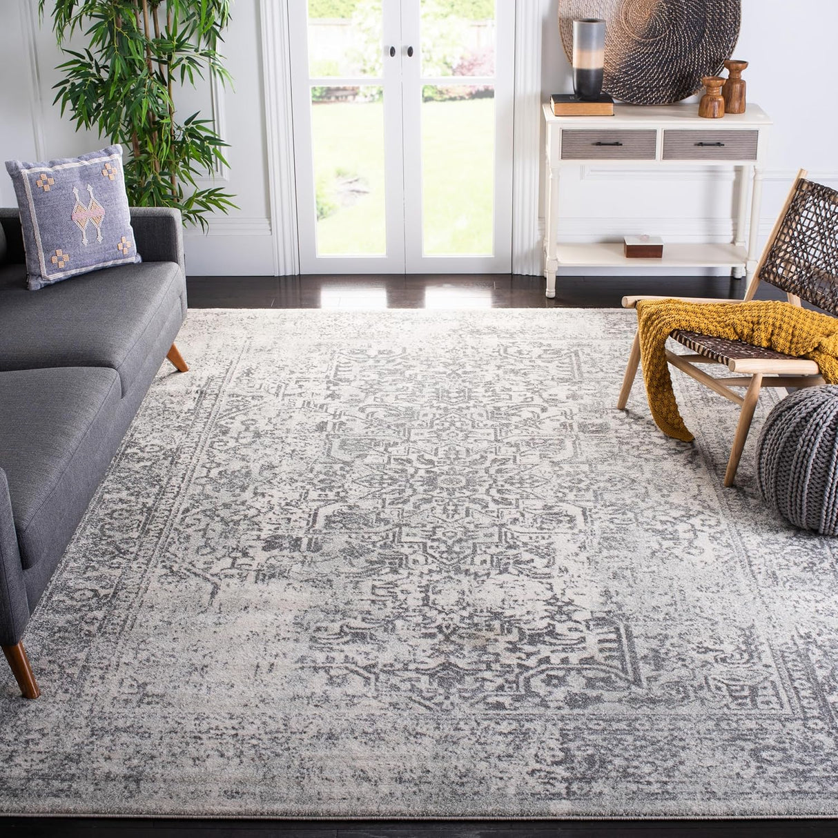 Alfombra de área, diseño oriental desgastado, modelo EVK256F
