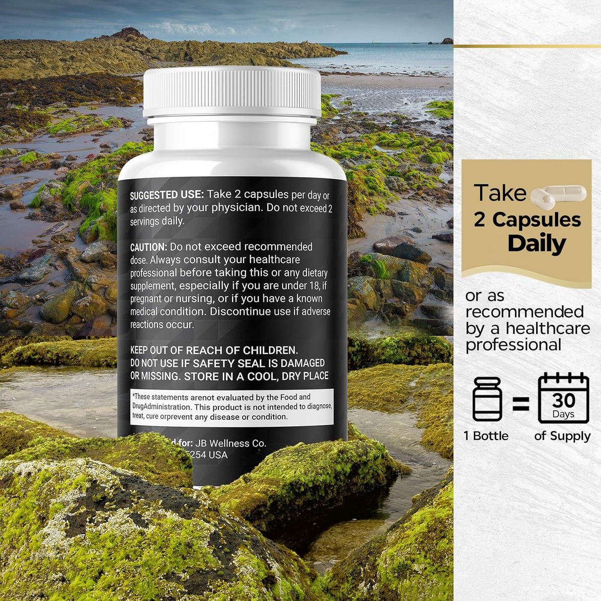 Suplemento de Sea Moss y Aceite de Semilla Negra con Ashwagandha, Miel, ACV y más - 120 cápsulas