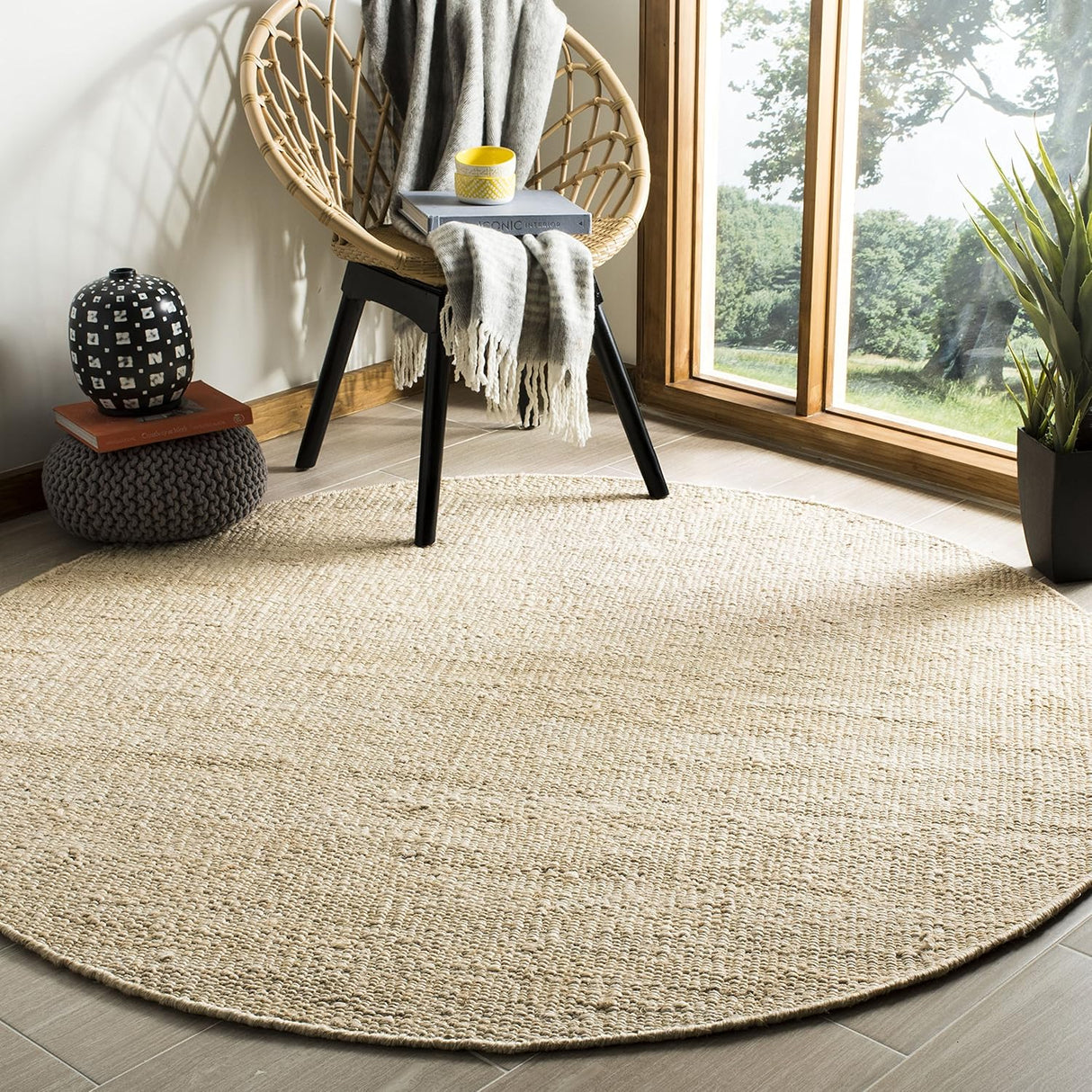Rug Redondo 8' SAFAVIEH Jute Boho Fringe NF368B Artesanal
