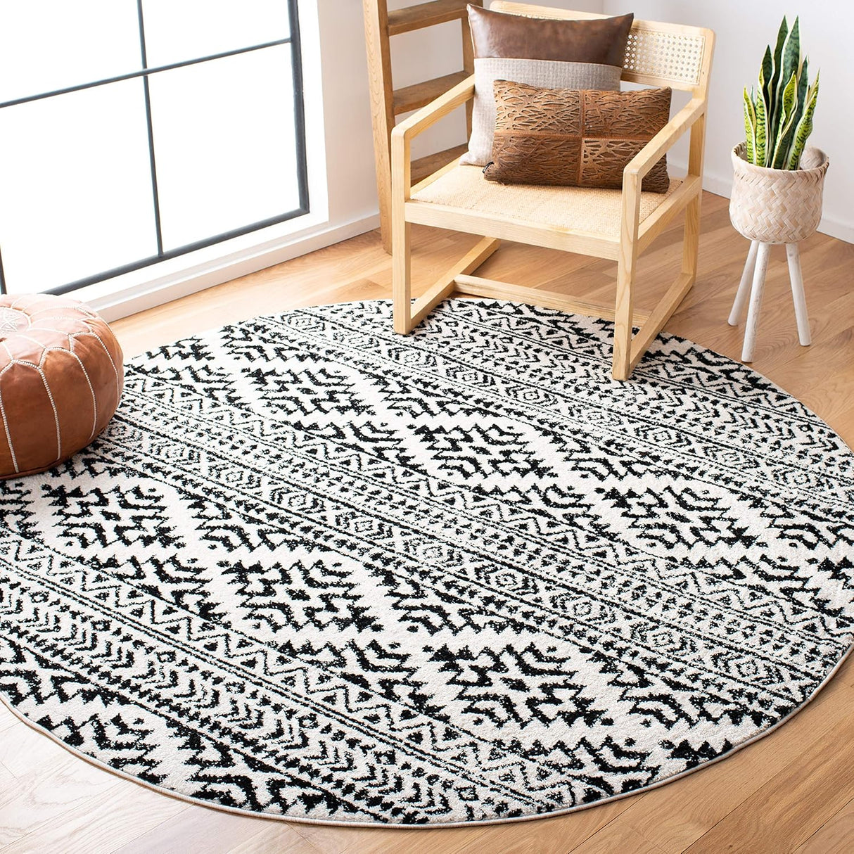 Alfombra Redonda Boho Tribal 9' para Sala y Comedor TUL272B