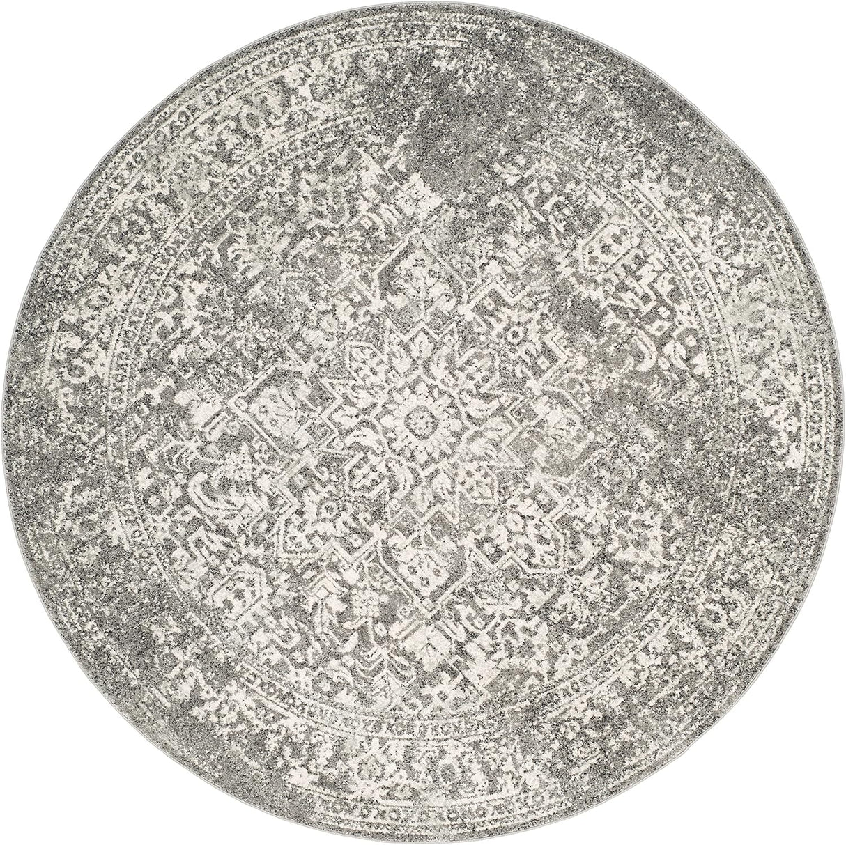 Alfombra Redonda de Diseño Oriental Distresado, Modelo EVK256D