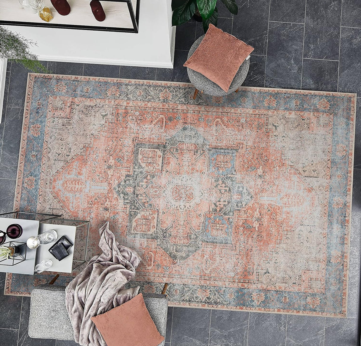 Alfombra Adiva Lavable 2x3 con Antideslizante, Vintage