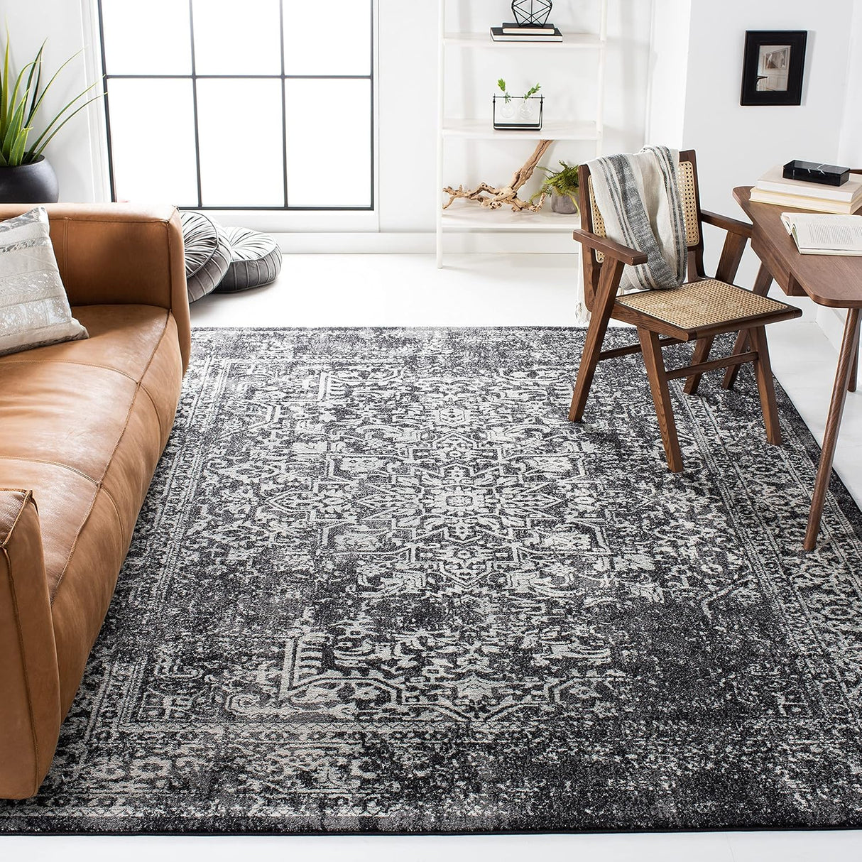 Alfombra de área - Diseño oriental desgastado, fácil cuidado, EVK256R