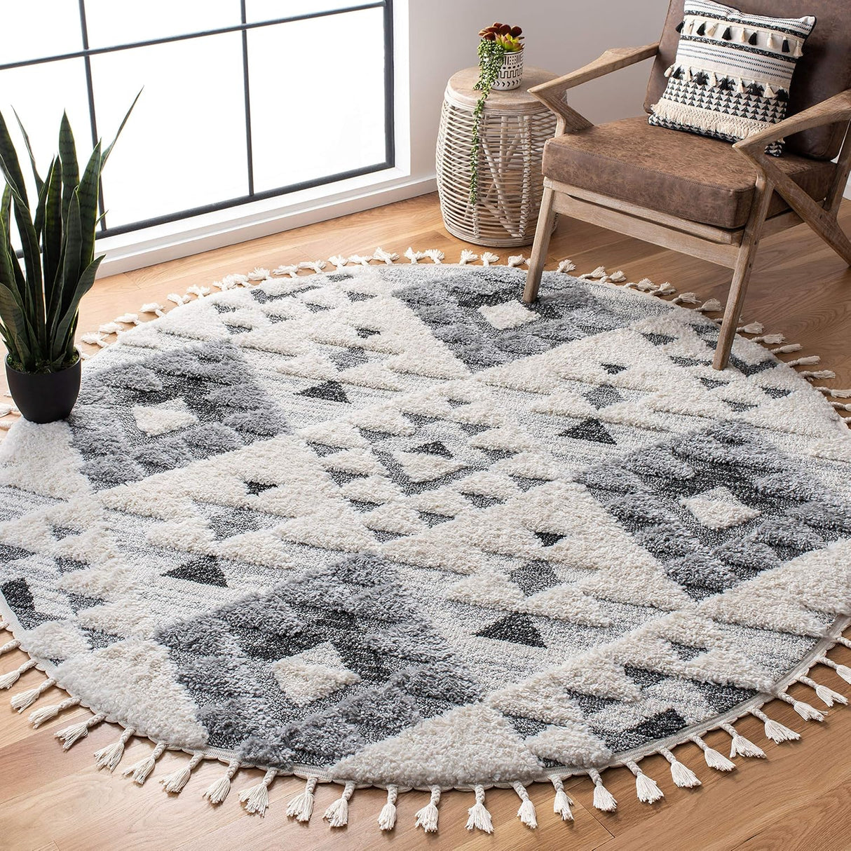 Alfombra Redonda Boho Shag de 2 Pulgadas MTS688F