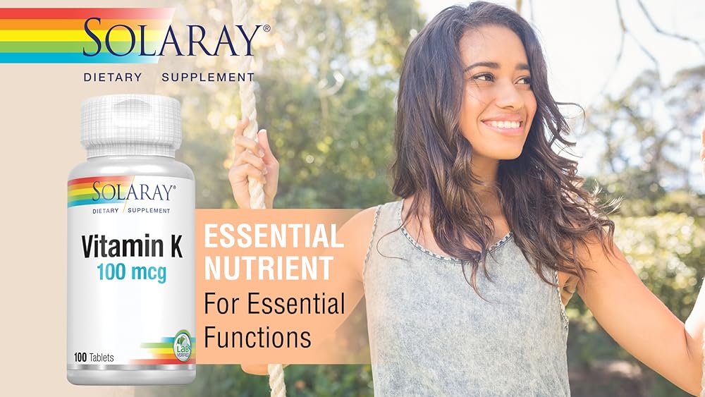 Solaray Vitamina K-1 100 mcg | Estructura de hueso saludable, coagulación de la sangre, soporte de síntesis de proteínas | No OMG, vegano y laboratorio verificado | 100 tabletas
