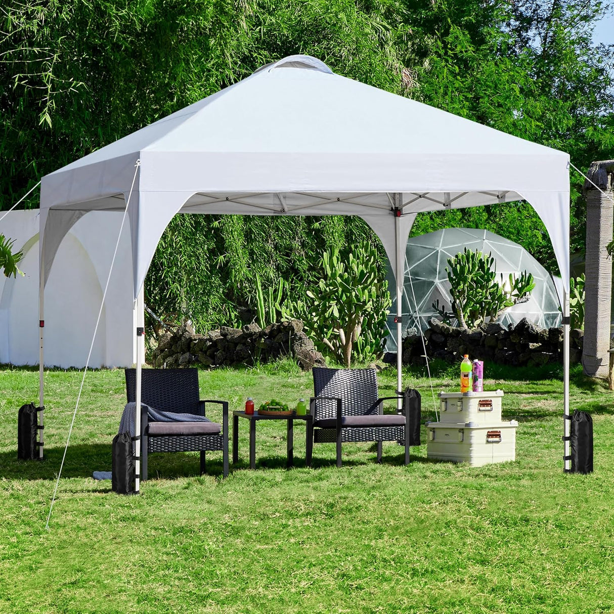 Tienda de Playa: Carpa Plegable 10x10 con Ventilación Blanca