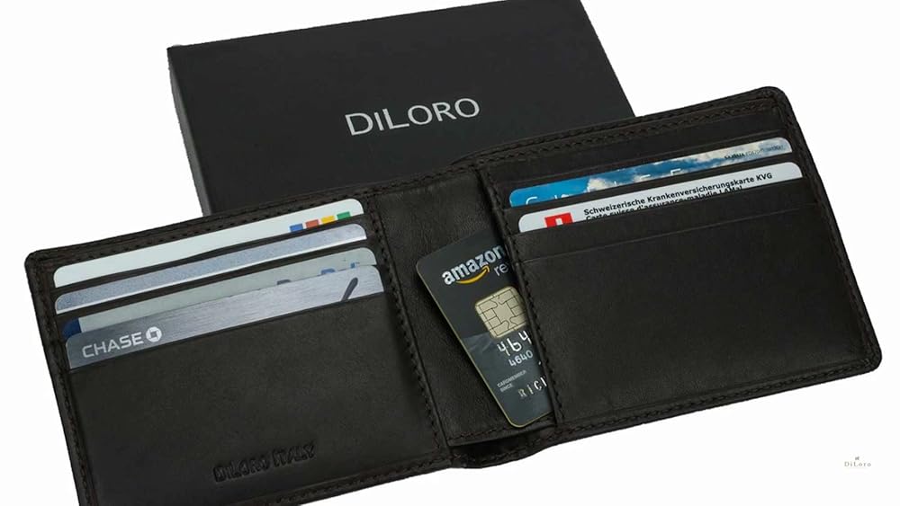 DiLoro -Billetera de piel fina para hombre,bolsillo bifold