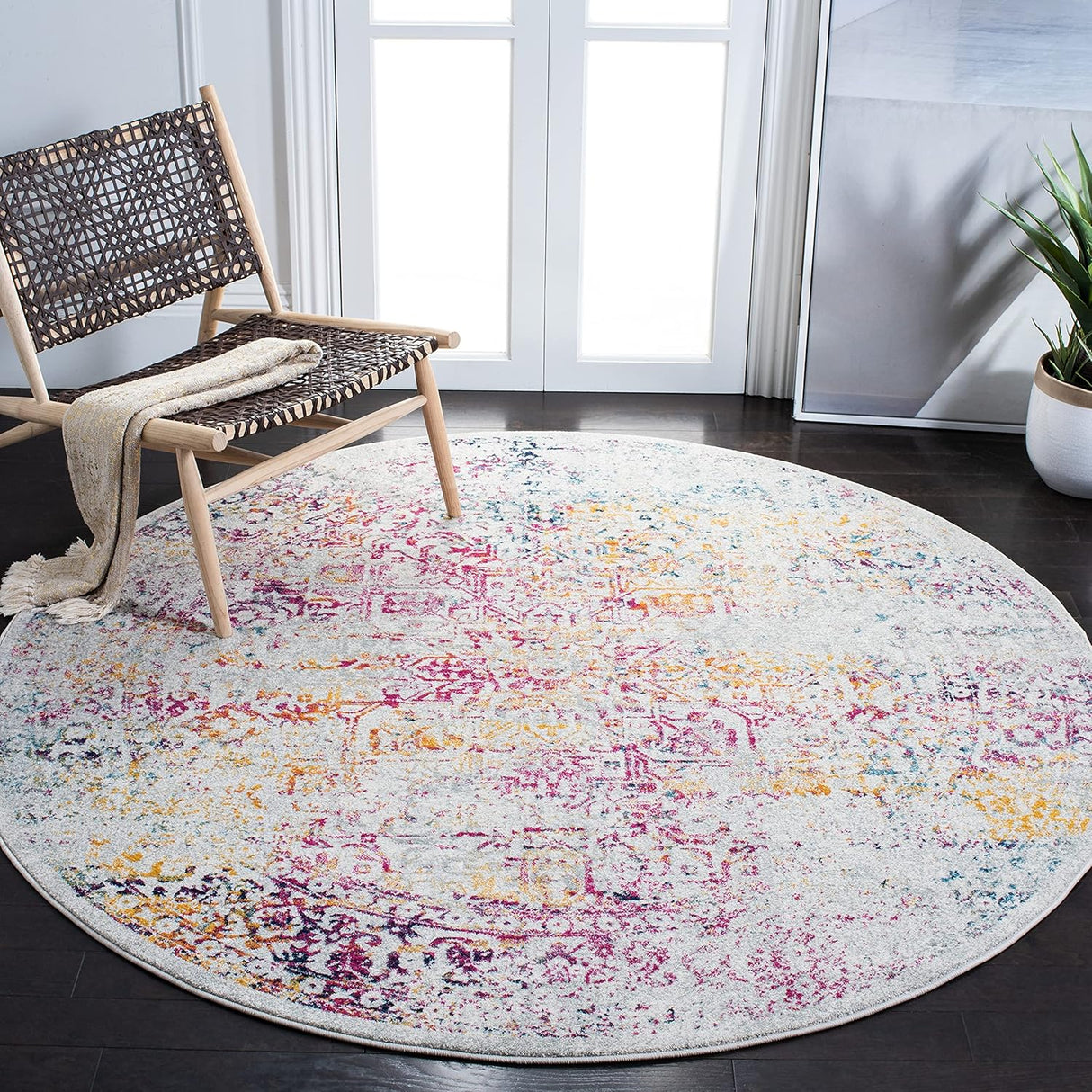 Alfombra redonda oriental desgastada para sala o comedor EVK256Q