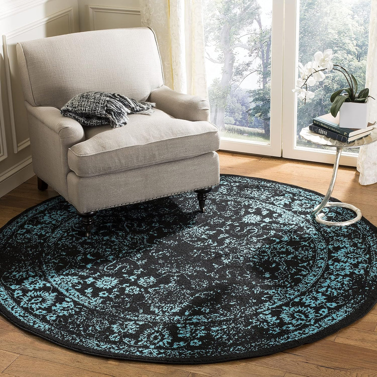 Alfombra de área redonda oriental sin pelusa ADR109K