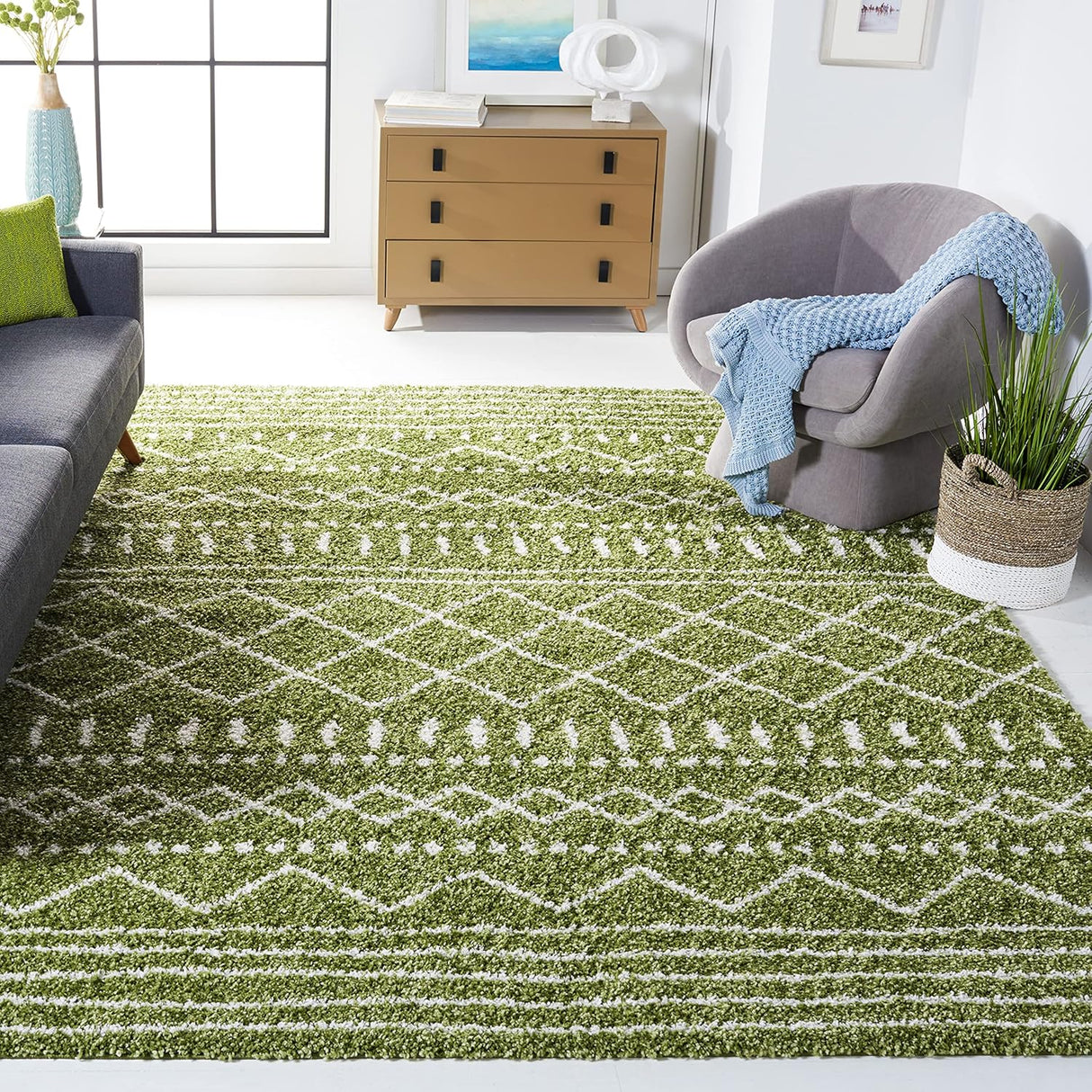Alfombra de área Shag - Diseño marroquí, fácil cuidado, 1.6