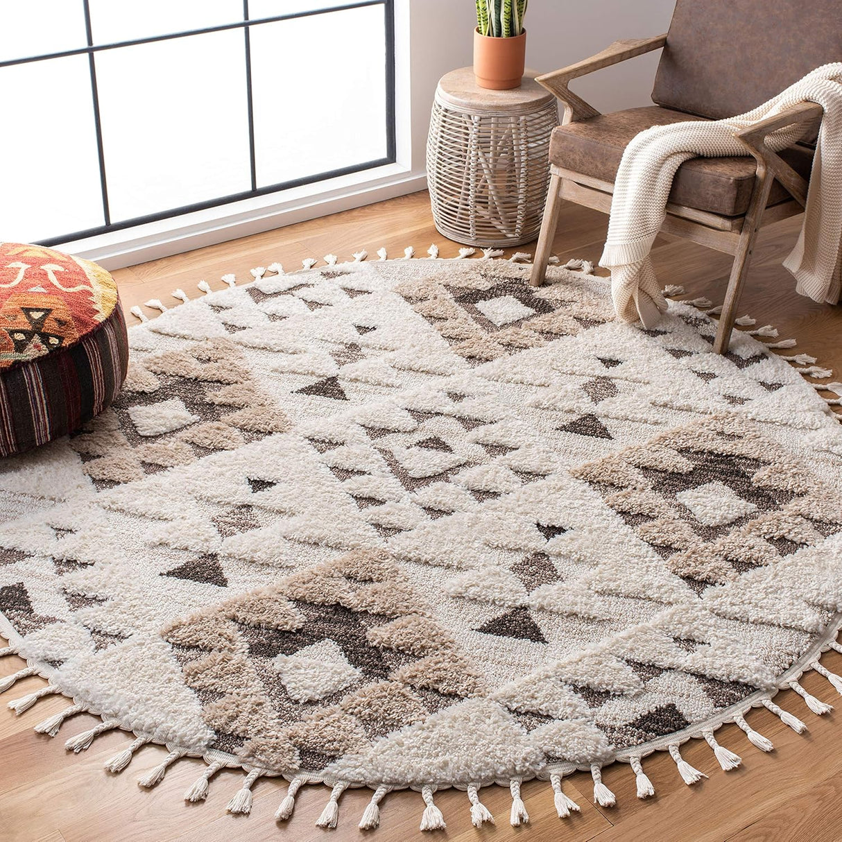 Alfombra Redonda de Estilo Boho, 11' de Diámetro, MTS688A