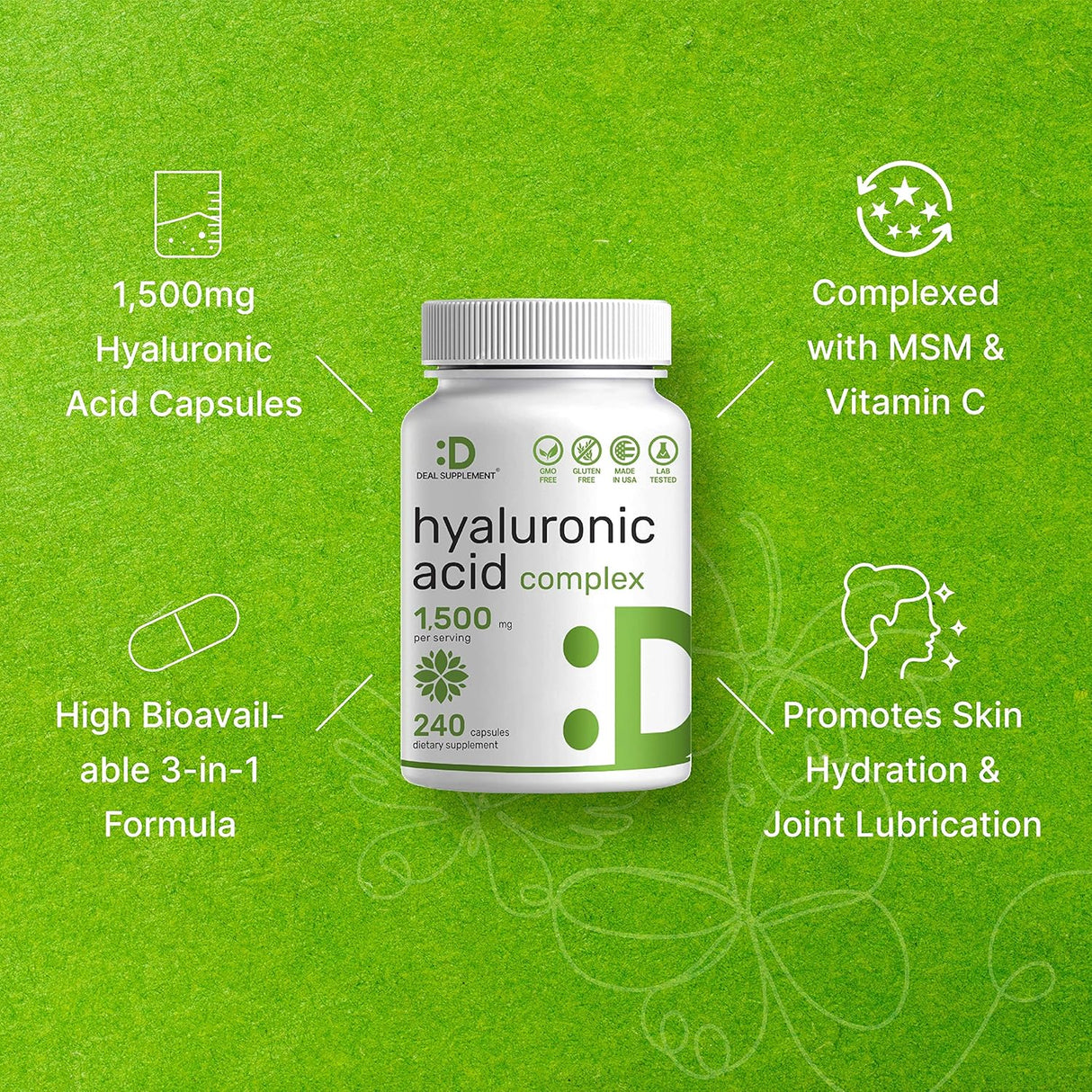 Suplementos de ácido hialurónico  240 cápsulas