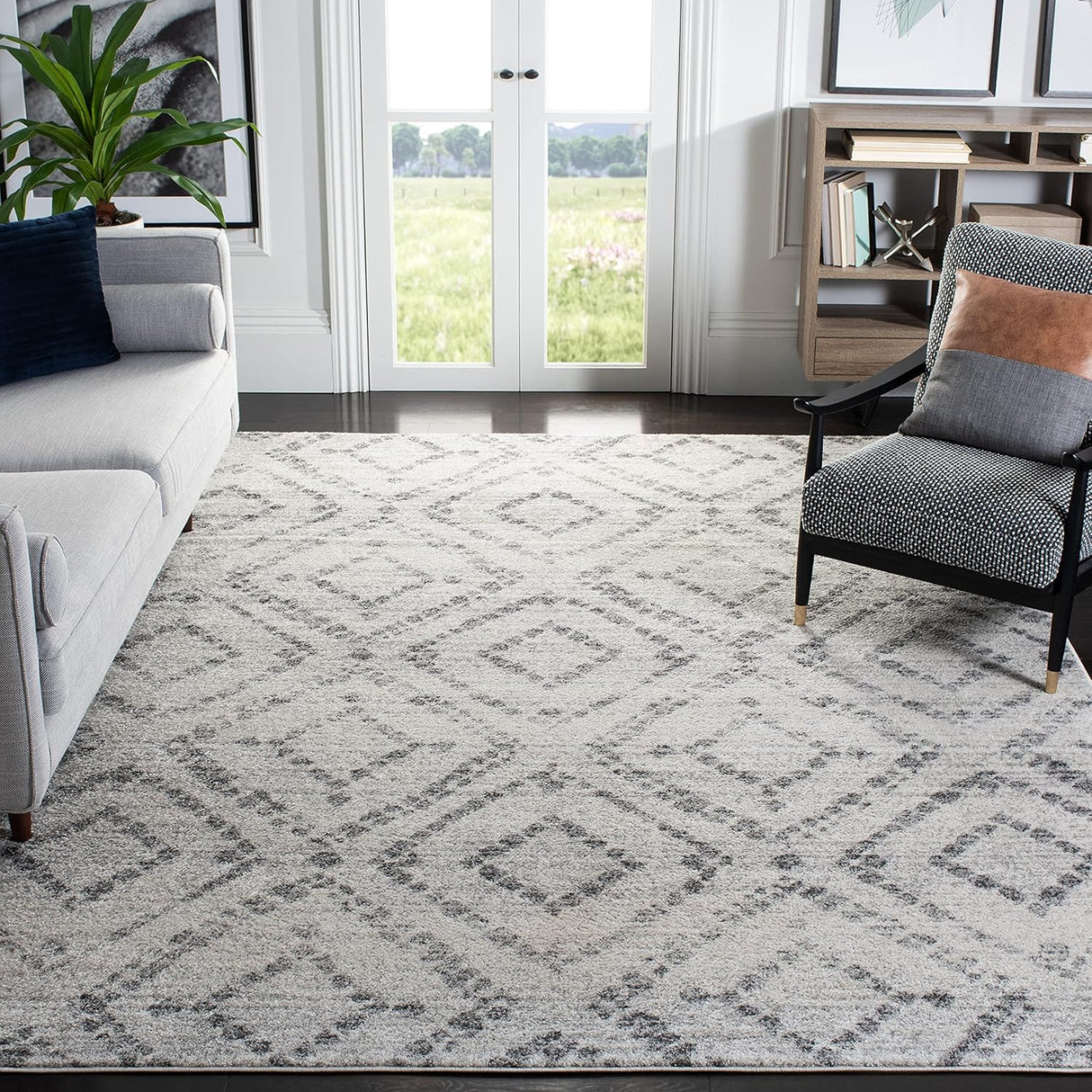 Alfombra de área moderna, diseño diamante, fácil cuidado, ADR131C